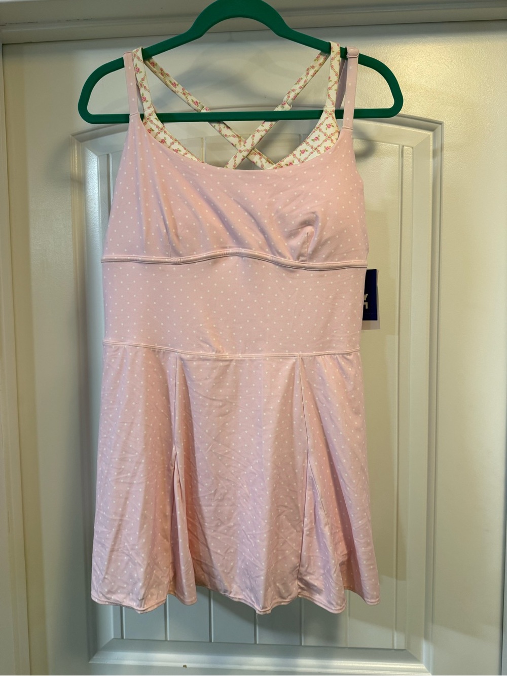 JoyLab Light Pink Polka-Dot Mini Dress with Floral Straps